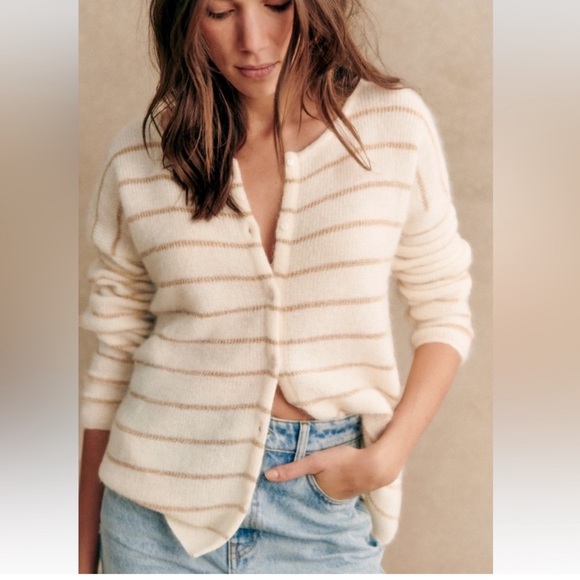 Sèzane Gaspard Mohair Wool Cardigan ecru/gold size M - Picture 2 of 9